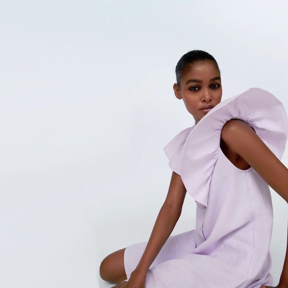 🪻Host Pick🪻 NWT ZARA Lilac Ruffled A-Line Mini Dress – XL - Picture 5 of 10
